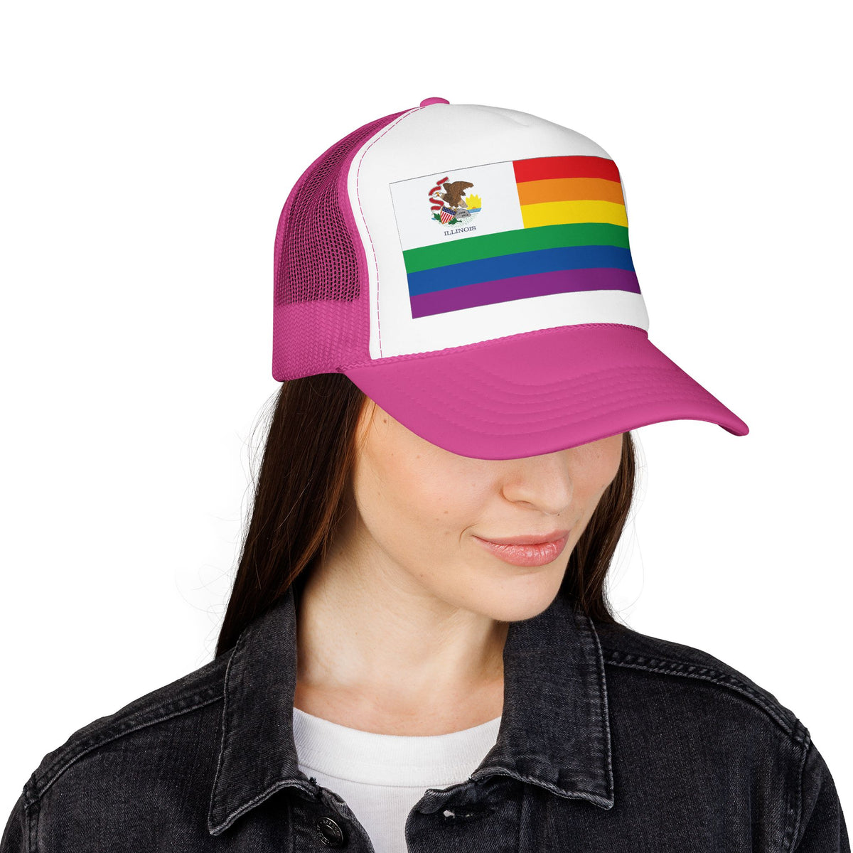 Illinois Rainbow Pride Flag "UNITED" Printed Foam Trucker Hat, Several Color Options