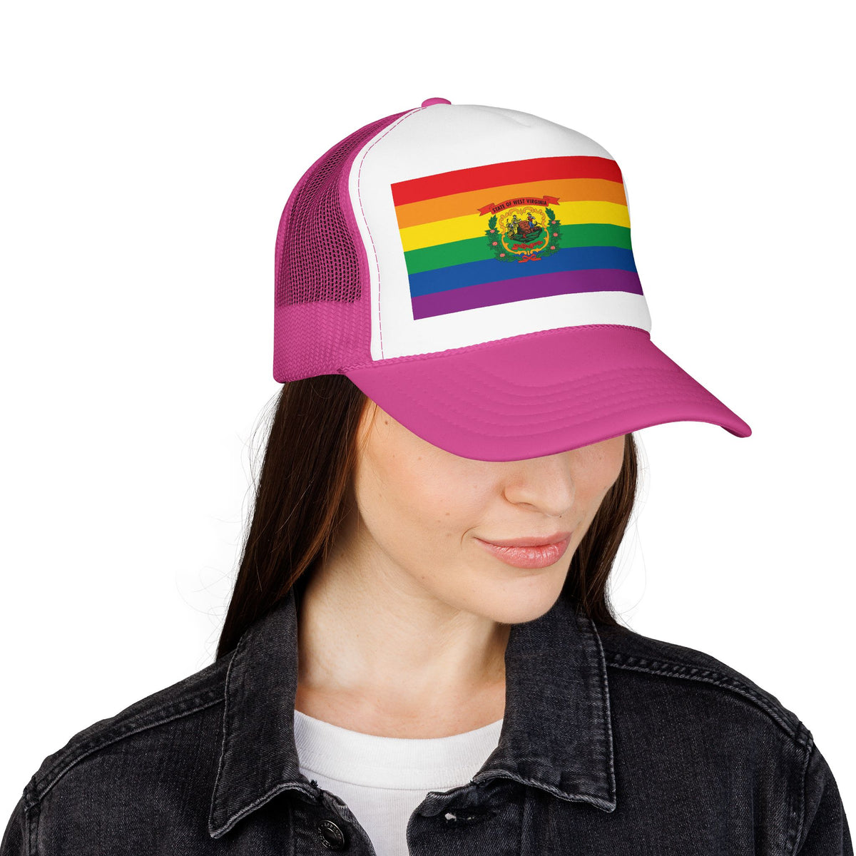 West Virginia Rainbow Pride Flag "UNITED" Printed Foam Trucker Hat, Several Color Options