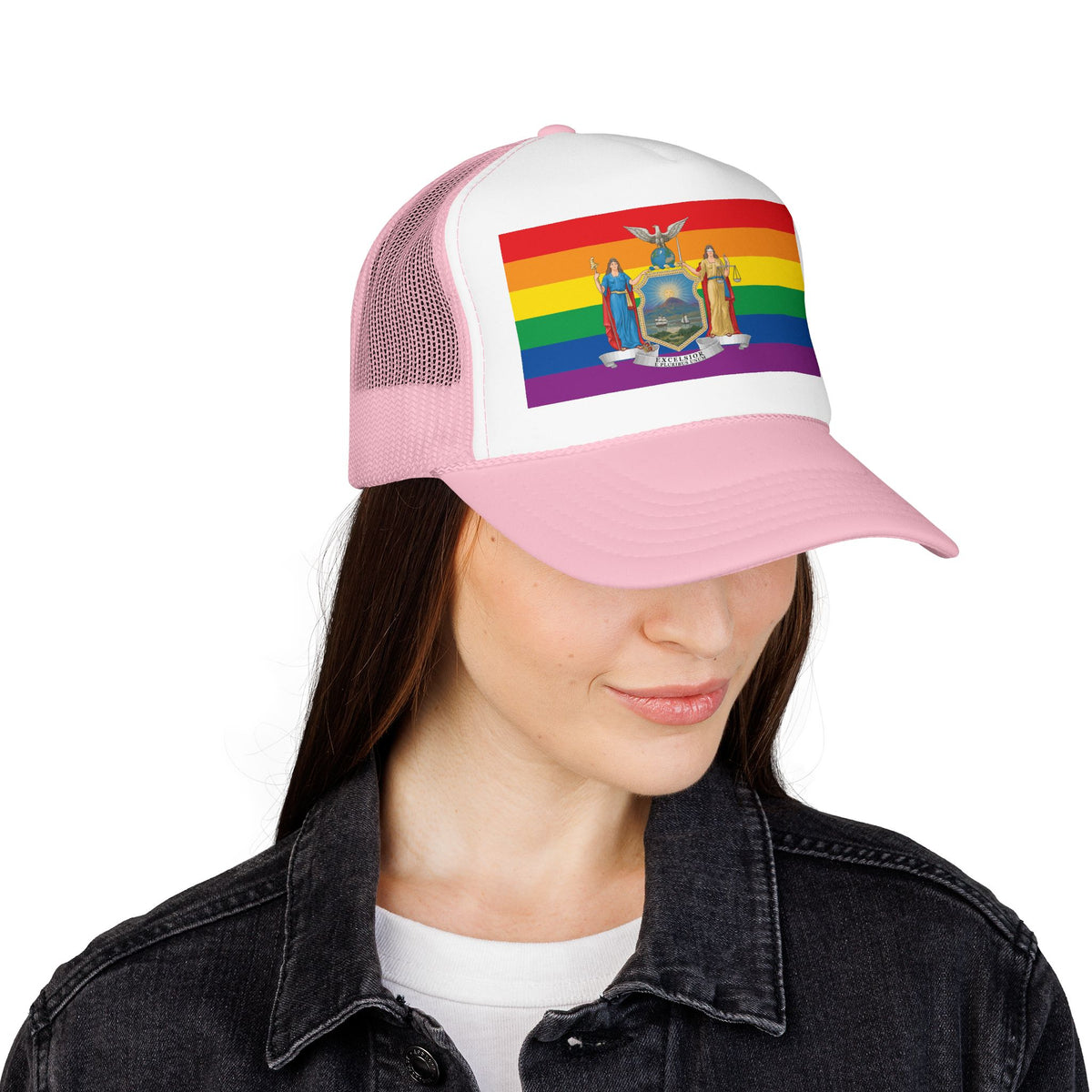 New York Rainbow Pride Flag "UNITED" Printed Foam Trucker Hat, Several Color Options