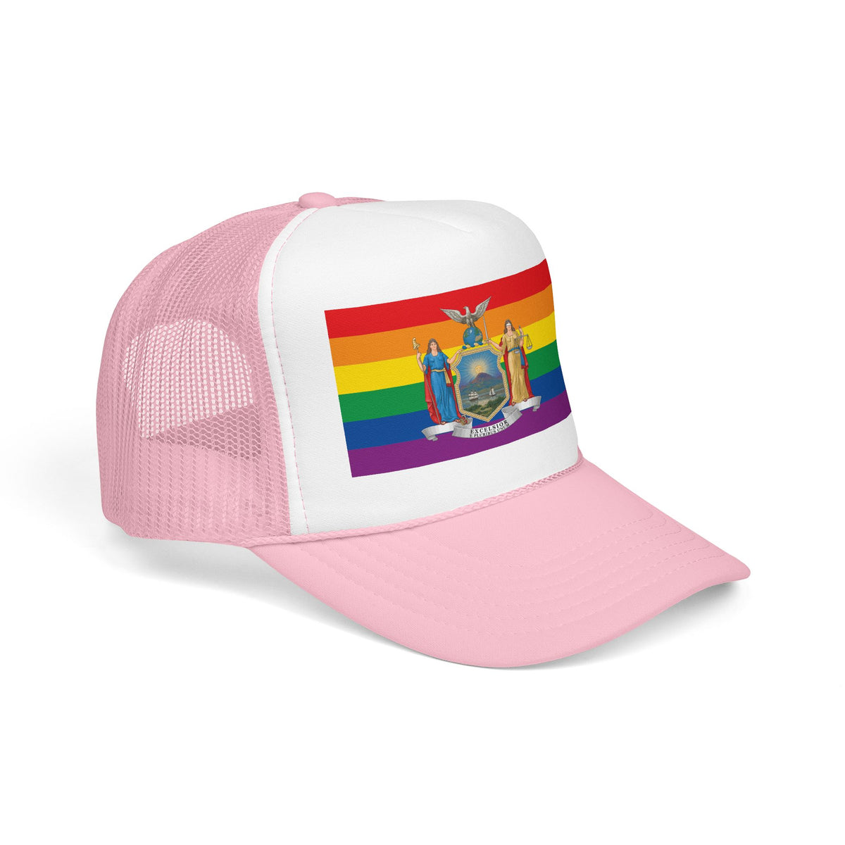 New York Rainbow Pride Flag "UNITED" Printed Foam Trucker Hat, Several Color Options