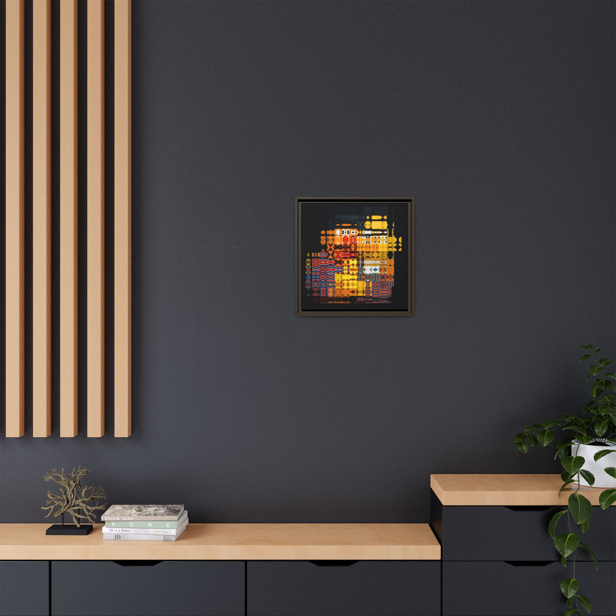 Iconic Domestic Partners in Plain Sight: Bert, Ernie, and Rubber Ducky Abstract Portrait Collage Art, Matte Canvas, Framed (Multi-color options)