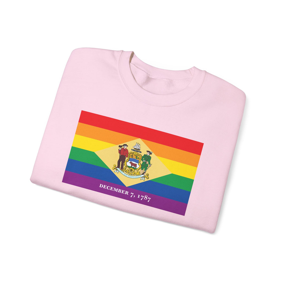 Delaware Rainbow Pride Flag Unisex Crewneck Sweatshirt, White, Black or Light Pink