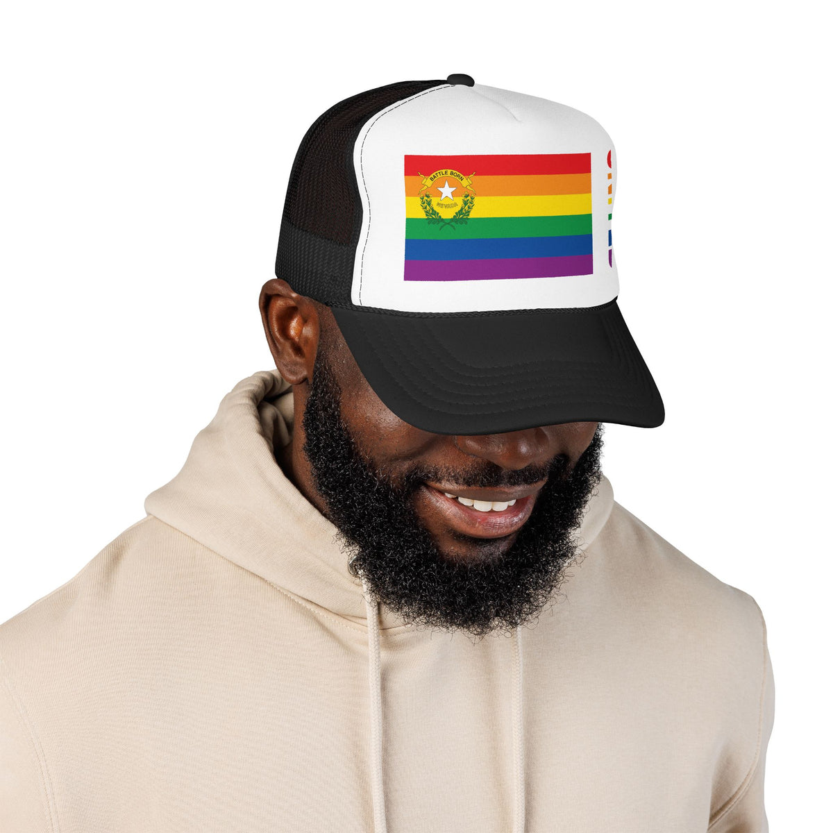 Nevada Rainbow Pride Flag "UNITED" Printed Foam Trucker Hat, Several Color Options