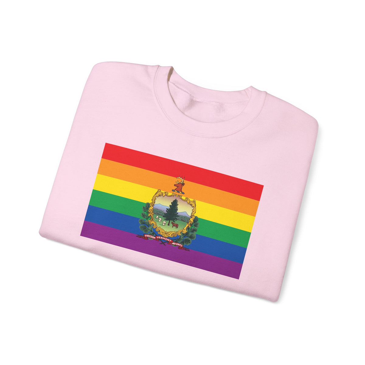 Vermont Rainbow Pride Flag Unisex Crewneck Sweatshirt, White, Black or Light Pink