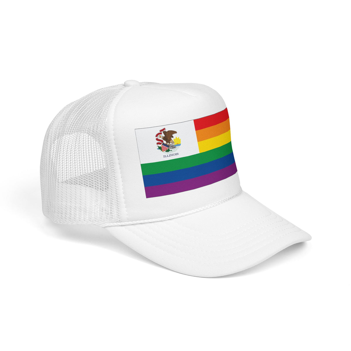 Illinois Rainbow Pride Flag "UNITED" Printed Foam Trucker Hat, Several Color Options