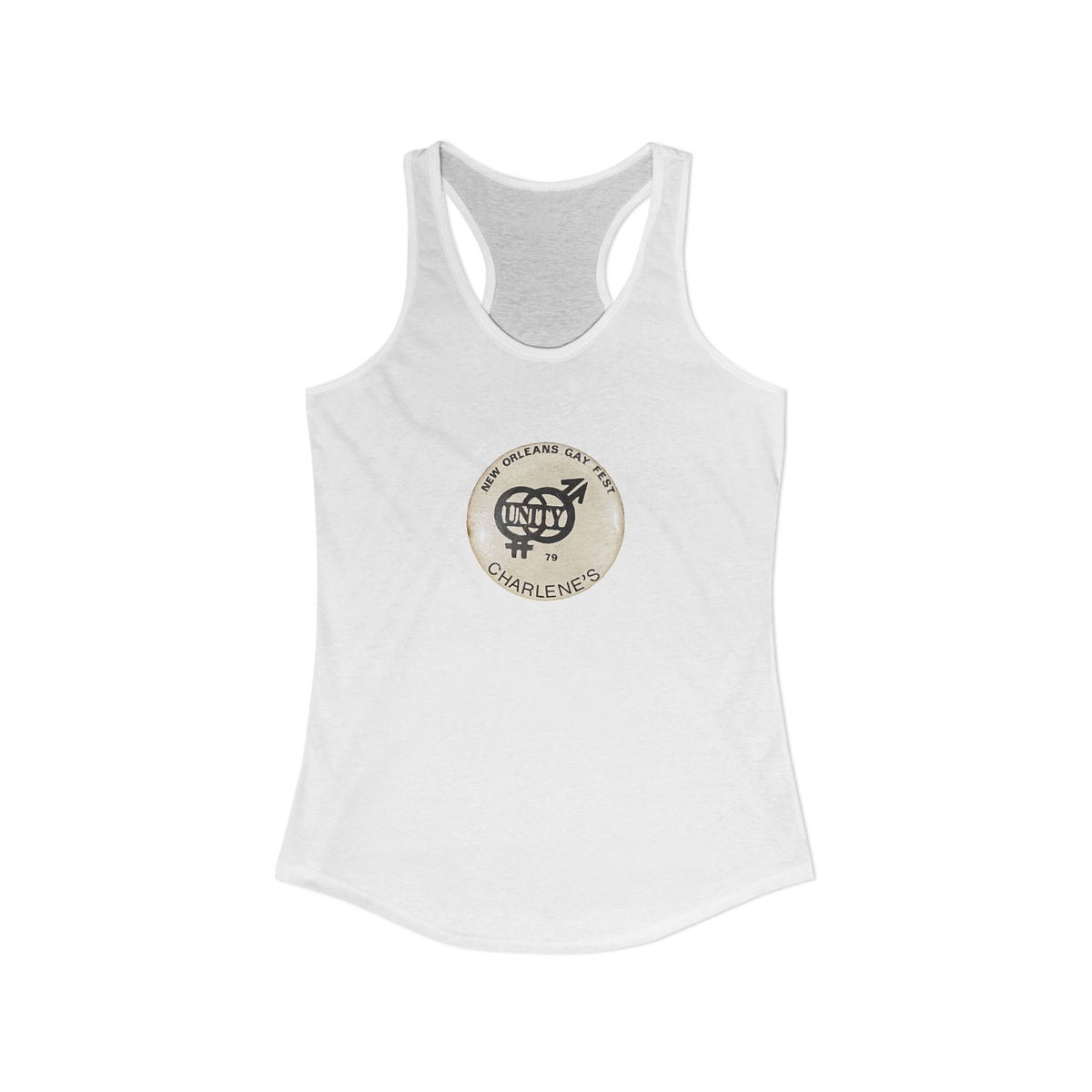 Charlene's New Orleans 1979 Gay Fest Unity Button Tank Top - White
