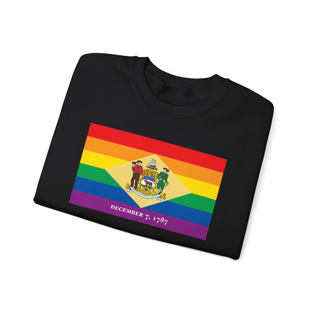 Delaware Rainbow Pride Flag Unisex Crewneck Sweatshirt, White, Black or Light Pink
