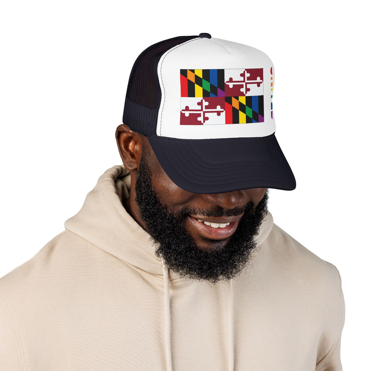 Maryland Rainbow Pride Flag "UNITED" Printed Foam Trucker Hat, Several Color Options