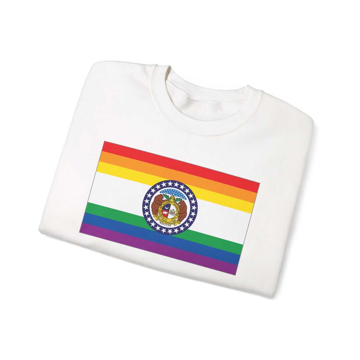 Missouri Rainbow Pride Flag Unisex Crewneck Sweatshirt, White, Black or Light Pink