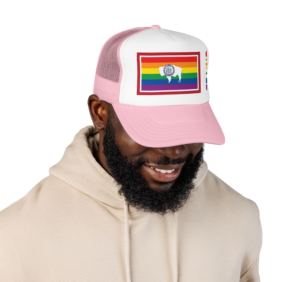 Wyoming Rainbow Pride Flag "UNITED" Printed Foam Trucker Hat, Several Color Options