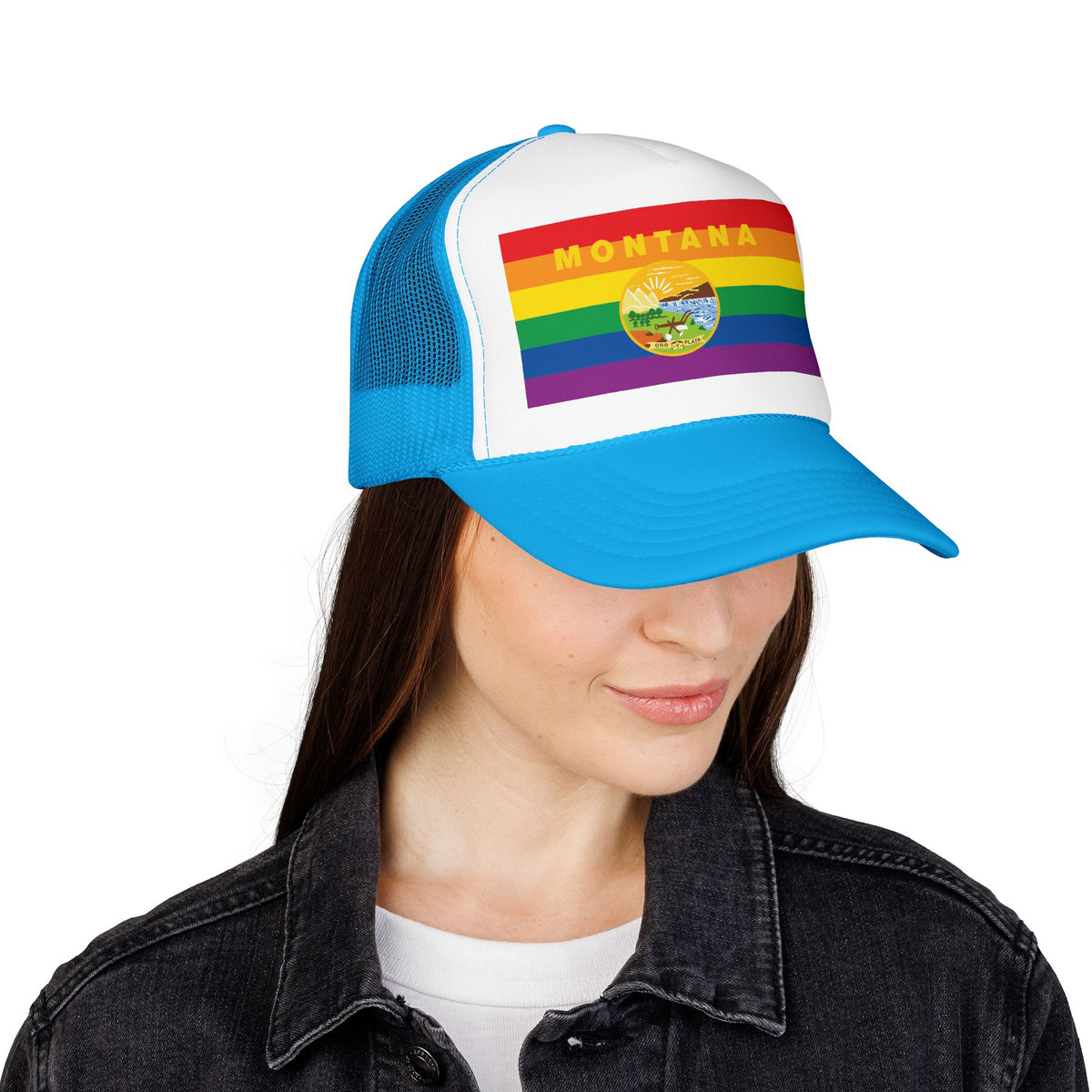 Montana Rainbow Pride Flag "UNITED" Printed Foam Trucker Hat, Several Color Options