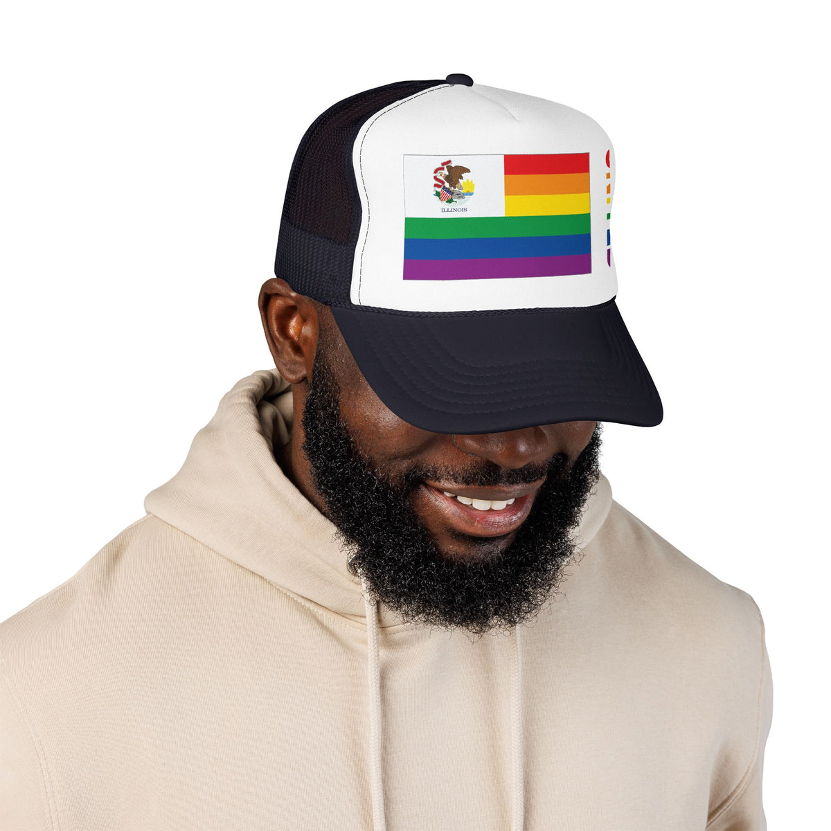 Illinois Rainbow Pride Flag "UNITED" Printed Foam Trucker Hat, Several Color Options