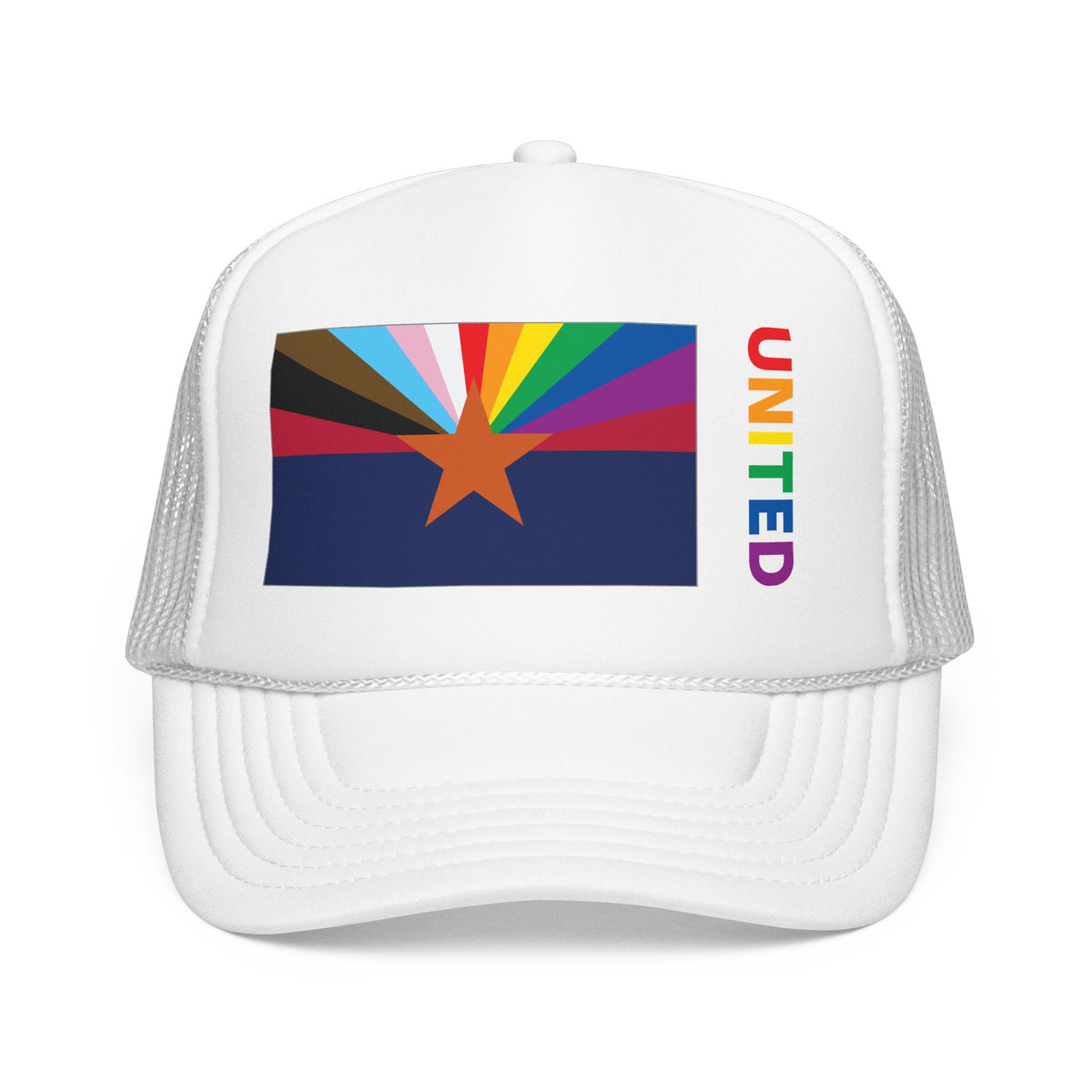Arizona Rainbow Pride Flag "UNITED" Printed Foam Trucker Hat, Several Color Options