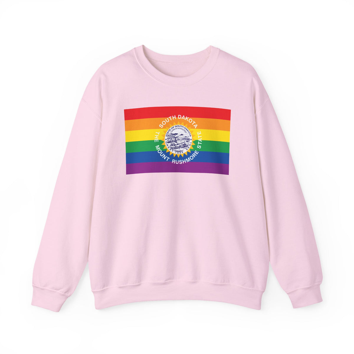 South Dakota Rainbow Pride Flag Unisex Crewneck Sweatshirt, White, Black or Light Pink