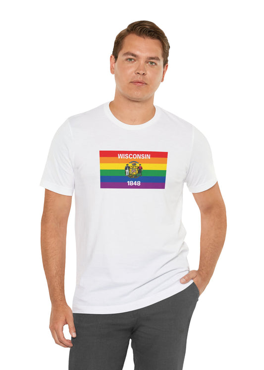 Wisconsin Rainbow Pride Flag T-shirt, Several Color Options