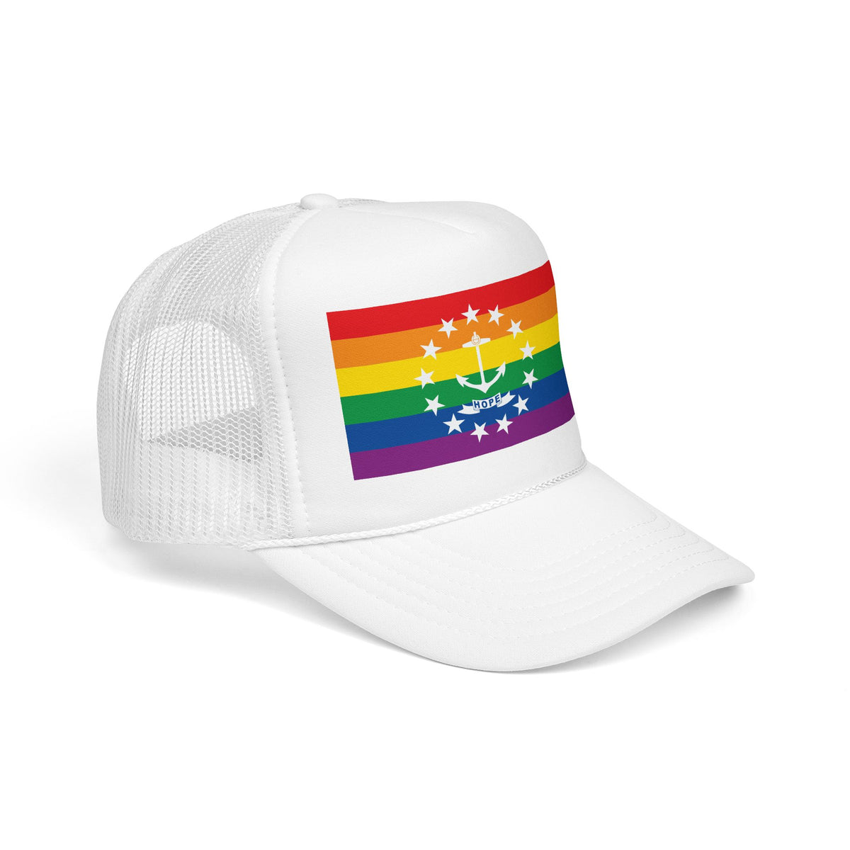 Rhode Island Rainbow Pride Flag "UNITED" Printed Foam Trucker Hat, Several Color Options