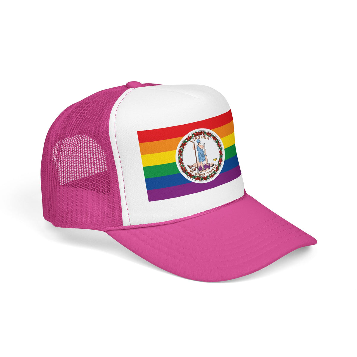 Virginia Rainbow Pride Flag "UNITED" Printed Foam Trucker Hat, Several Color Options