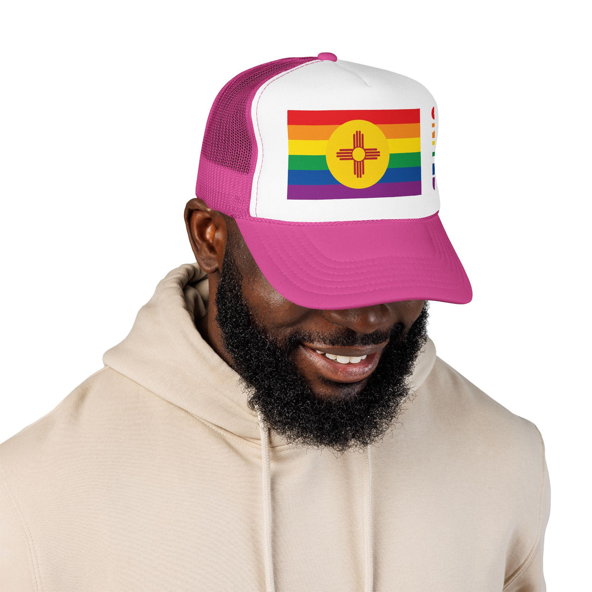 New Mexico Rainbow Pride Flag "UNITED" Printed Foam Trucker Hat, Several Color Options