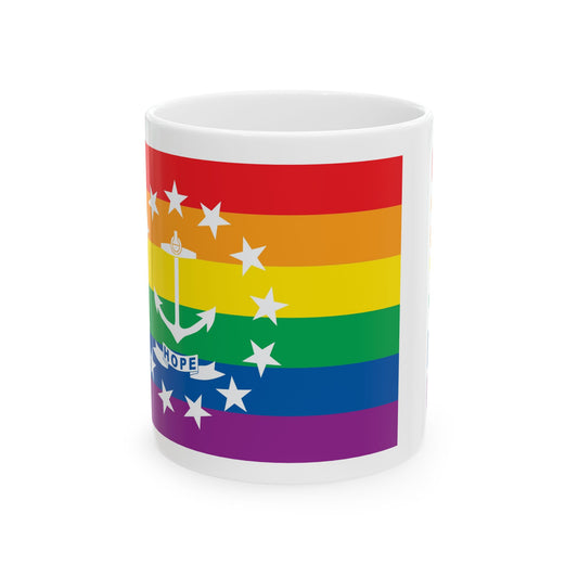 Rhode Island Rainbow Pride Flag "UNITED" Ceramic Mug