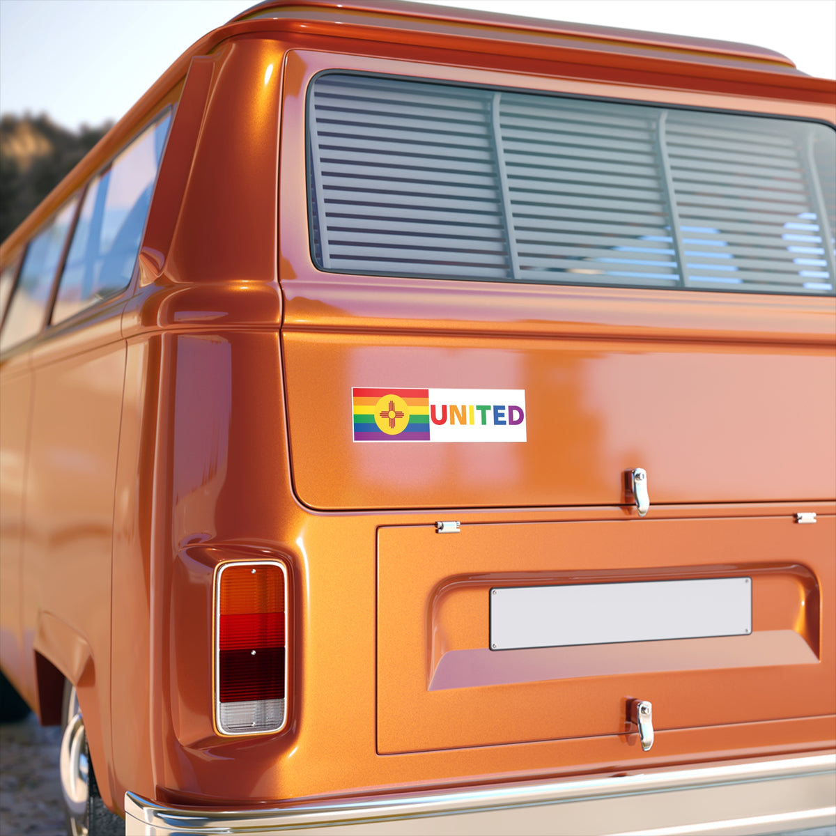 New Mexico Rainbow Pride Flag "UNITED" Bumper Sticker