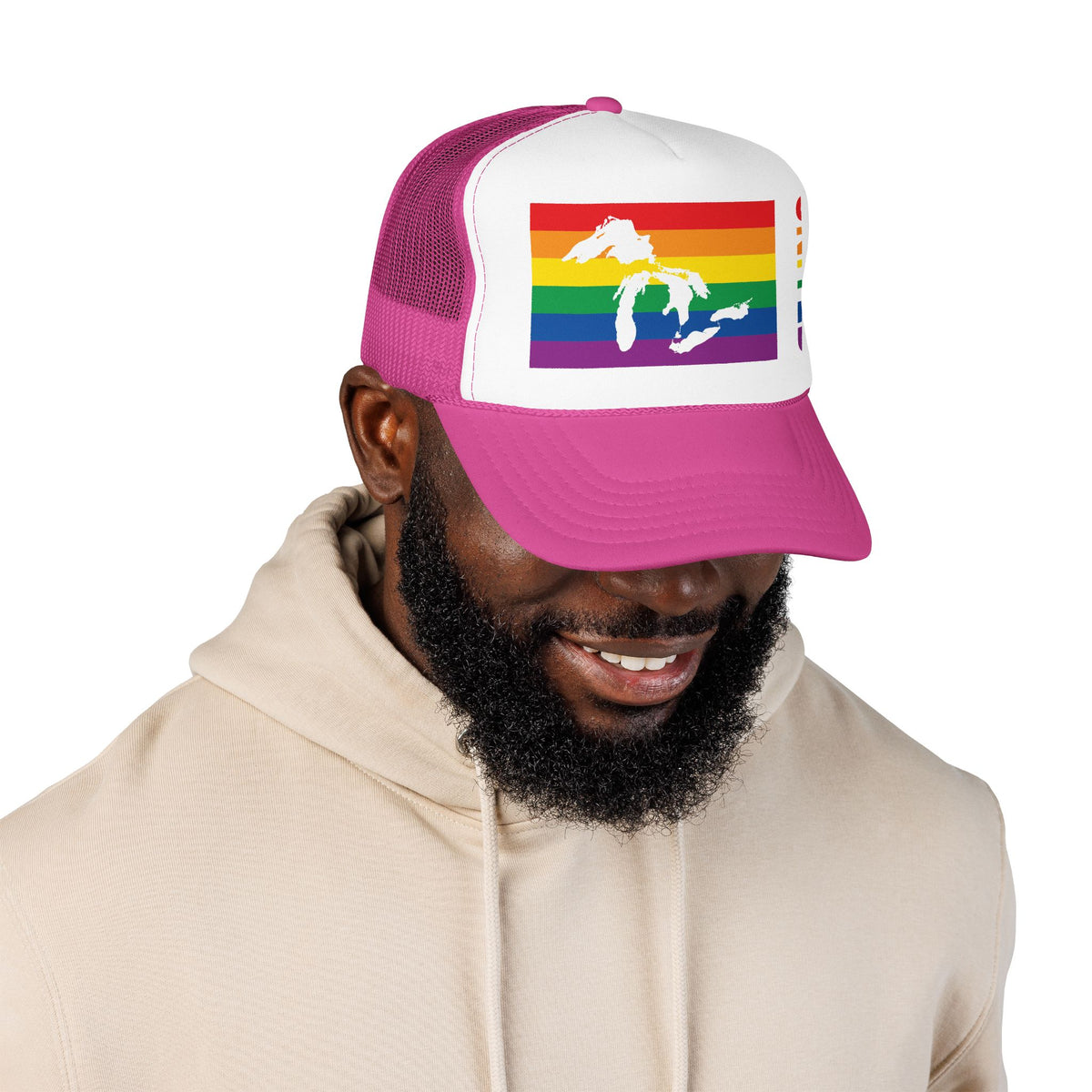 Great Lakes Region Rainbow Pride Flag "UNITED" Printed Foam Trucker Hat, Several Color Options