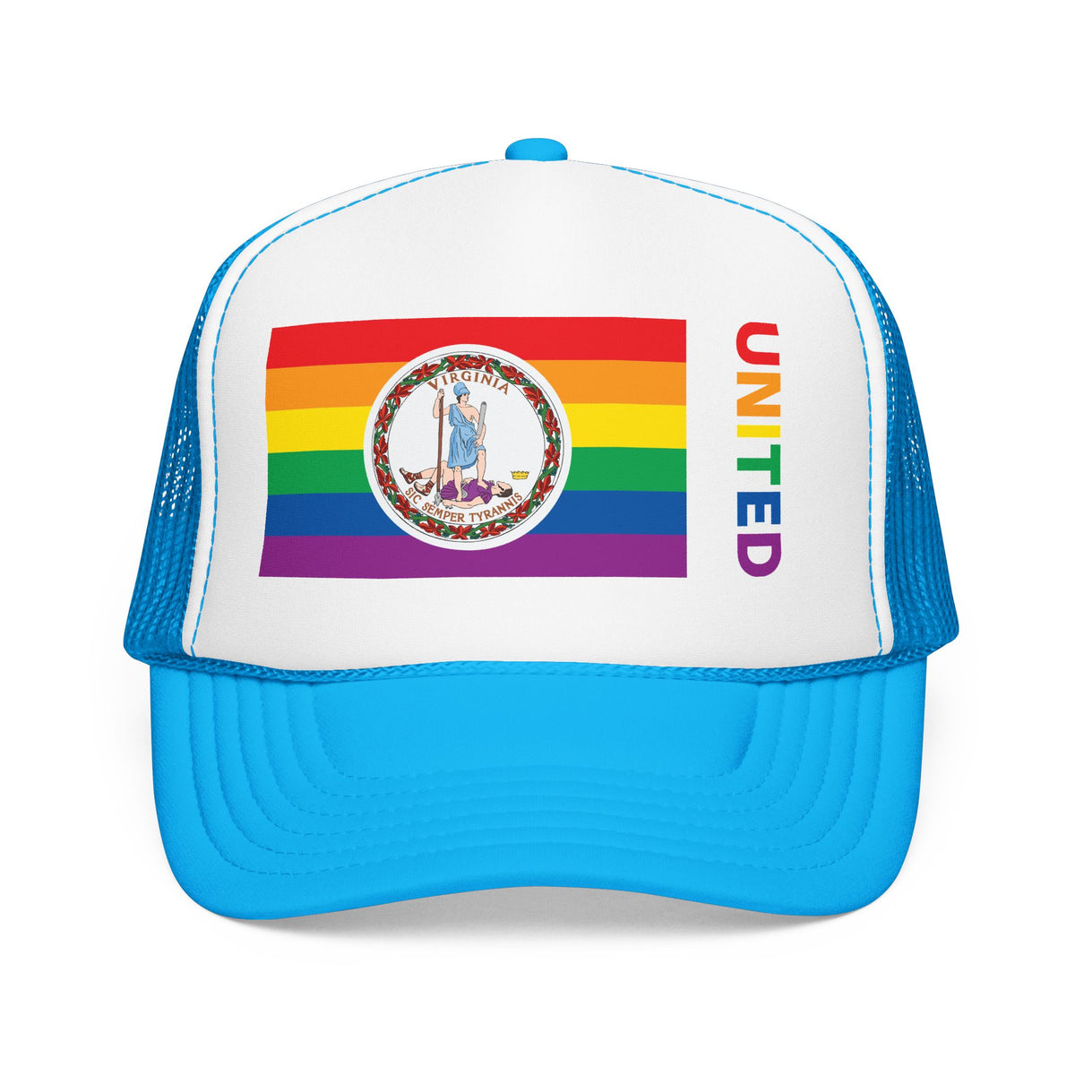 Virginia Rainbow Pride Flag "UNITED" Printed Foam Trucker Hat, Several Color Options