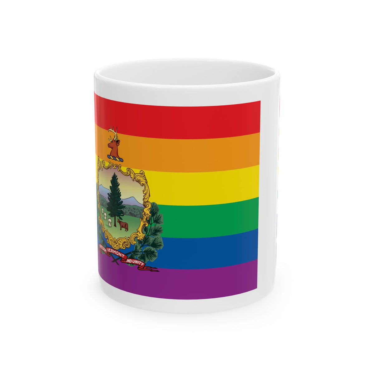 Vermont Rainbow Pride Flag "UNITED" Ceramic Mug