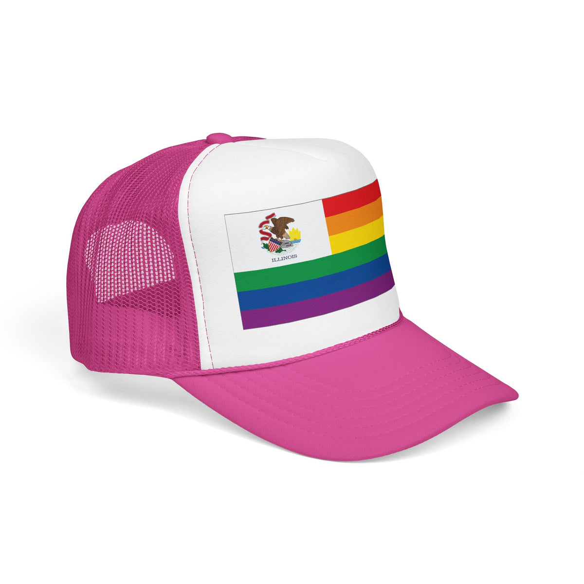Illinois Rainbow Pride Flag "UNITED" Printed Foam Trucker Hat, Several Color Options