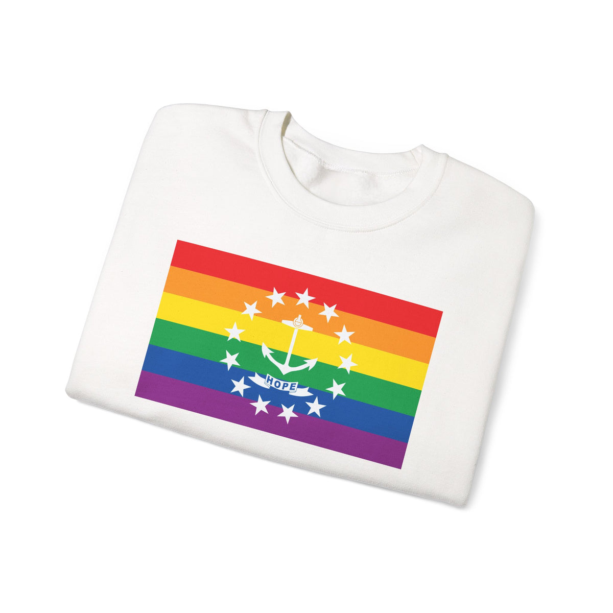Rhode Island Rainbow Pride Flag Unisex Crewneck Sweatshirt, White, Black or Light Pink