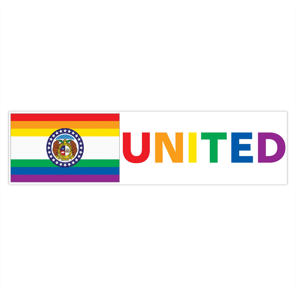 Missouri Rainbow Pride Flag "UNITED" Bumper Sticker