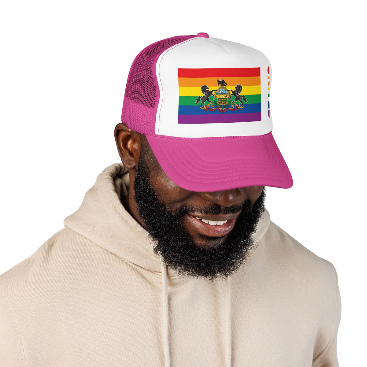 Pennsylvania Rainbow Pride Flag "UNITED" Printed Foam Trucker Hat, Several Color Options