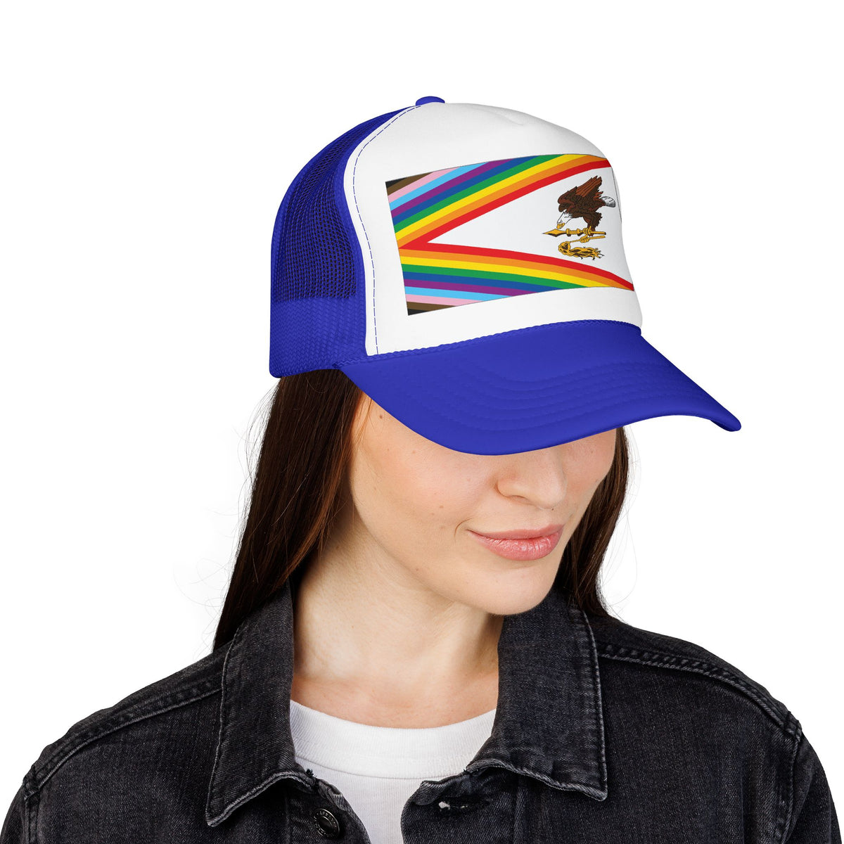 American Samoa Rainbow Pride Flag "UNITED" Printed Foam Trucker Hat, Several Color Options