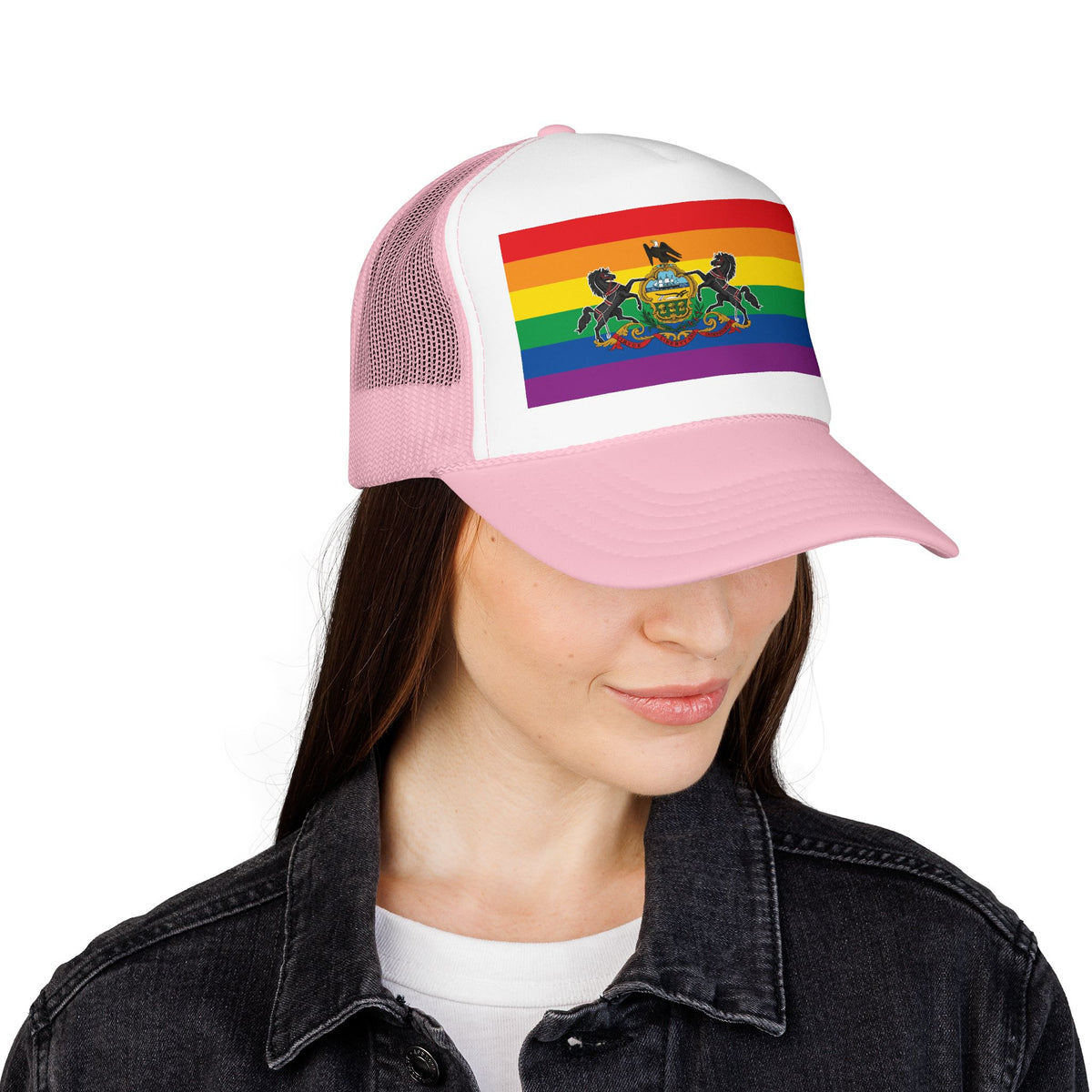 Pennsylvania Rainbow Pride Flag "UNITED" Printed Foam Trucker Hat, Several Color Options