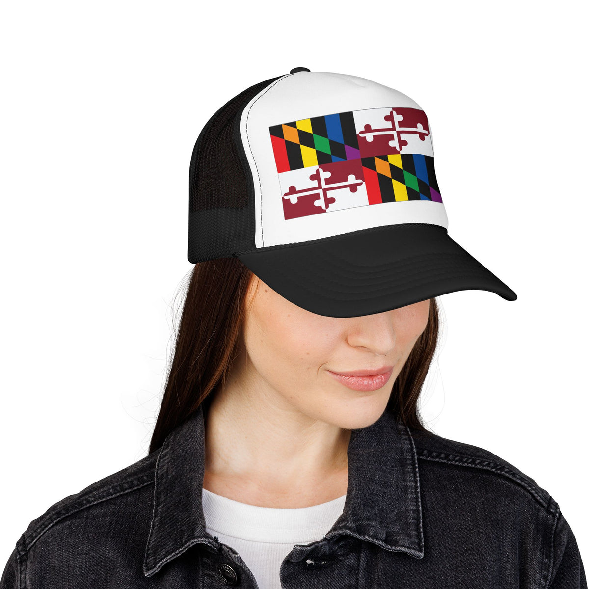 Maryland Rainbow Pride Flag "UNITED" Printed Foam Trucker Hat, Several Color Options