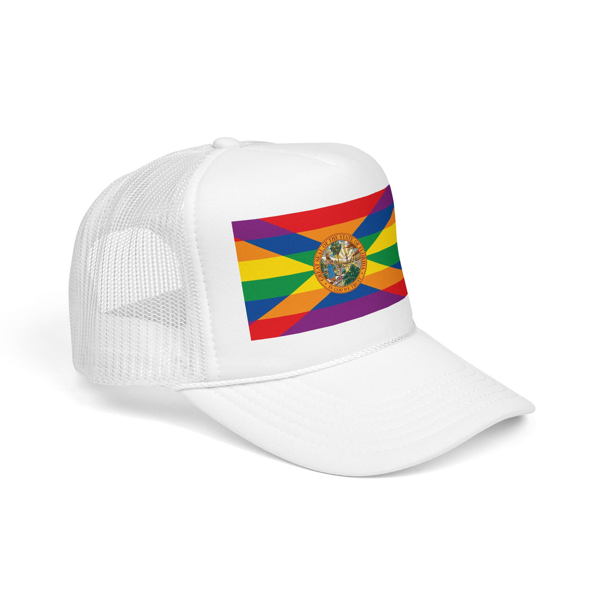 Florida Rainbow Pride Flag "UNITED" Printed Foam Trucker Hat, Several Color Options