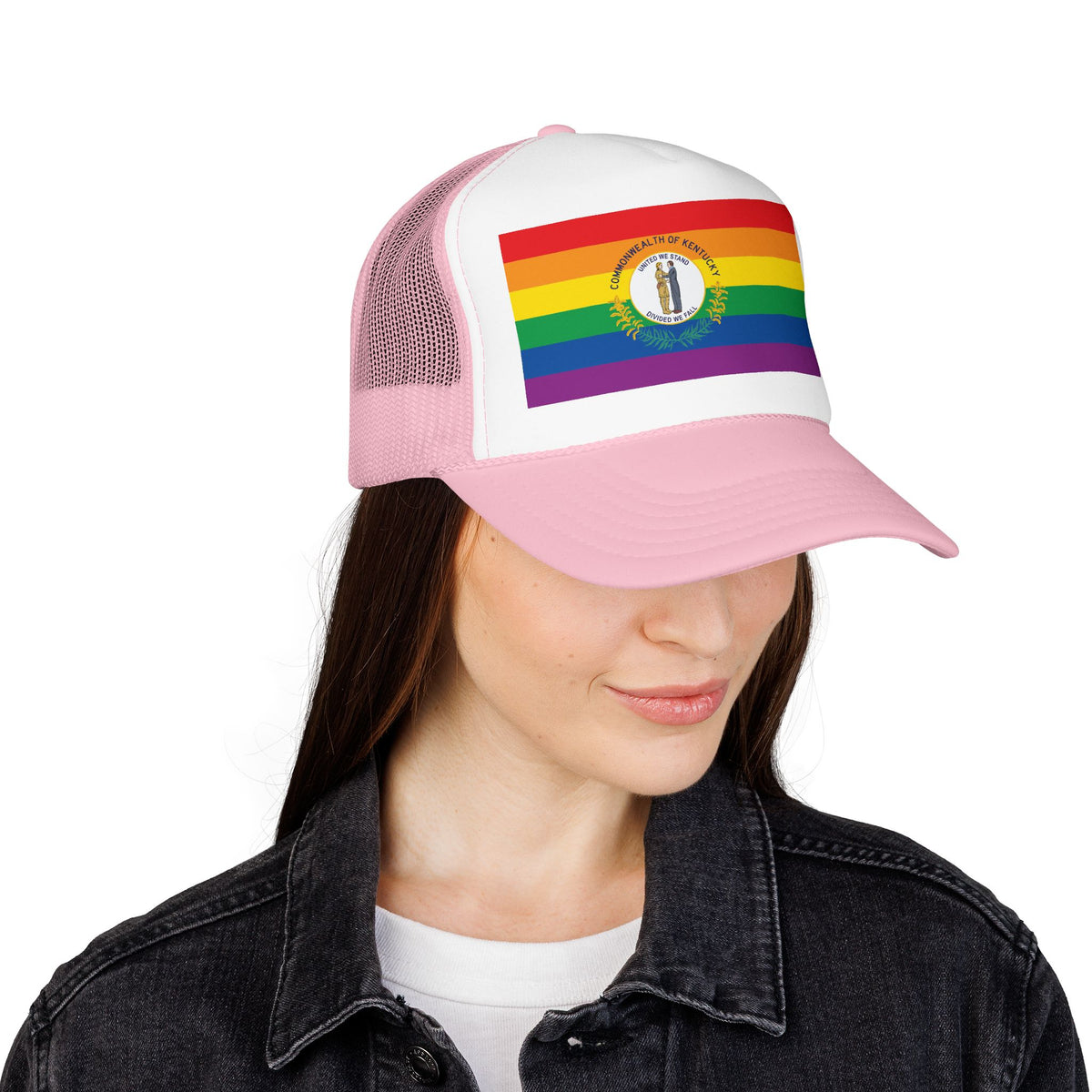 Kentucky Rainbow Pride Flag "UNITED" Printed Foam Trucker Hat, Several Color Options