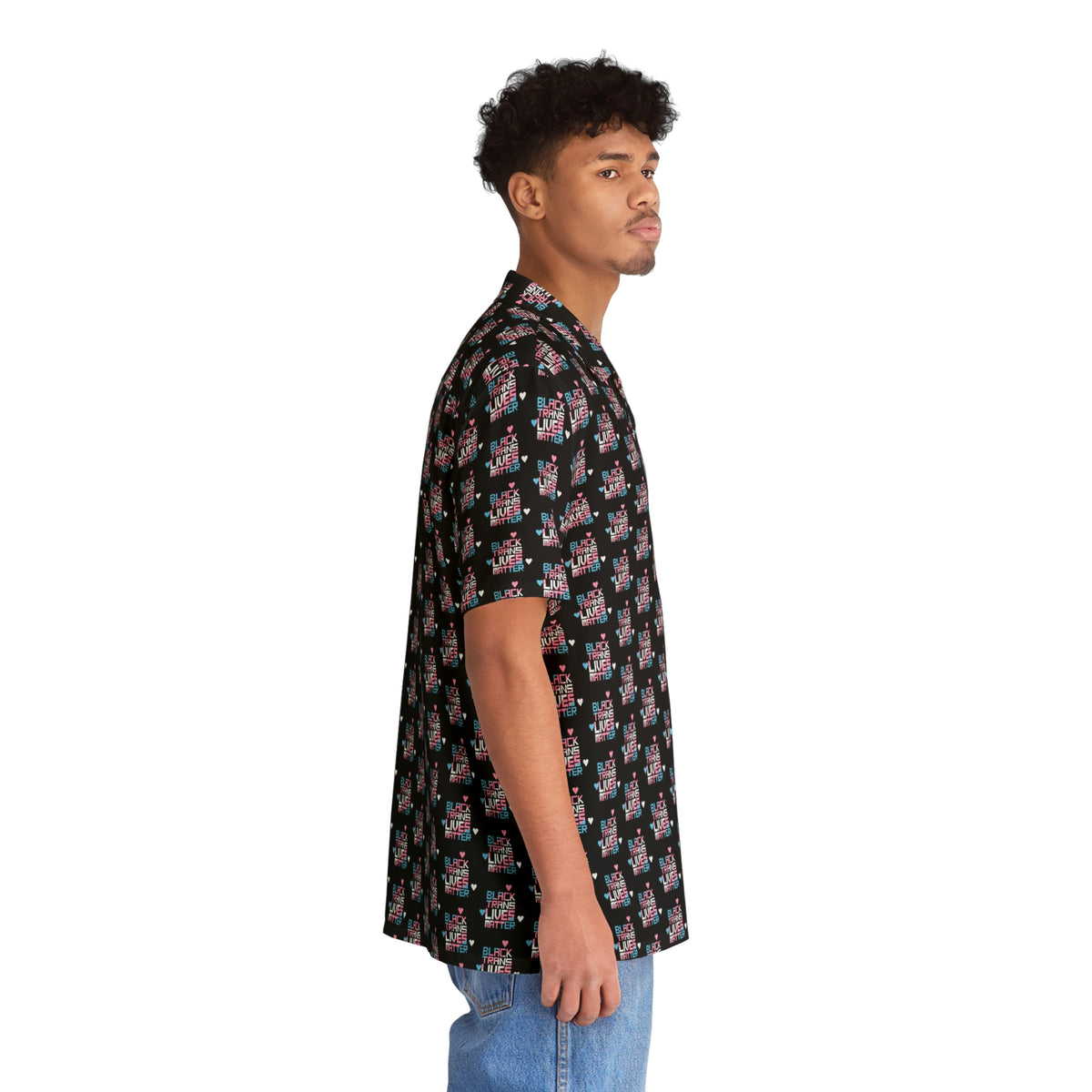 BLACK TRANS LIVES MATTER Retro Hawaiian Shirt Style - San Francisco Tenderloin Deco on Black