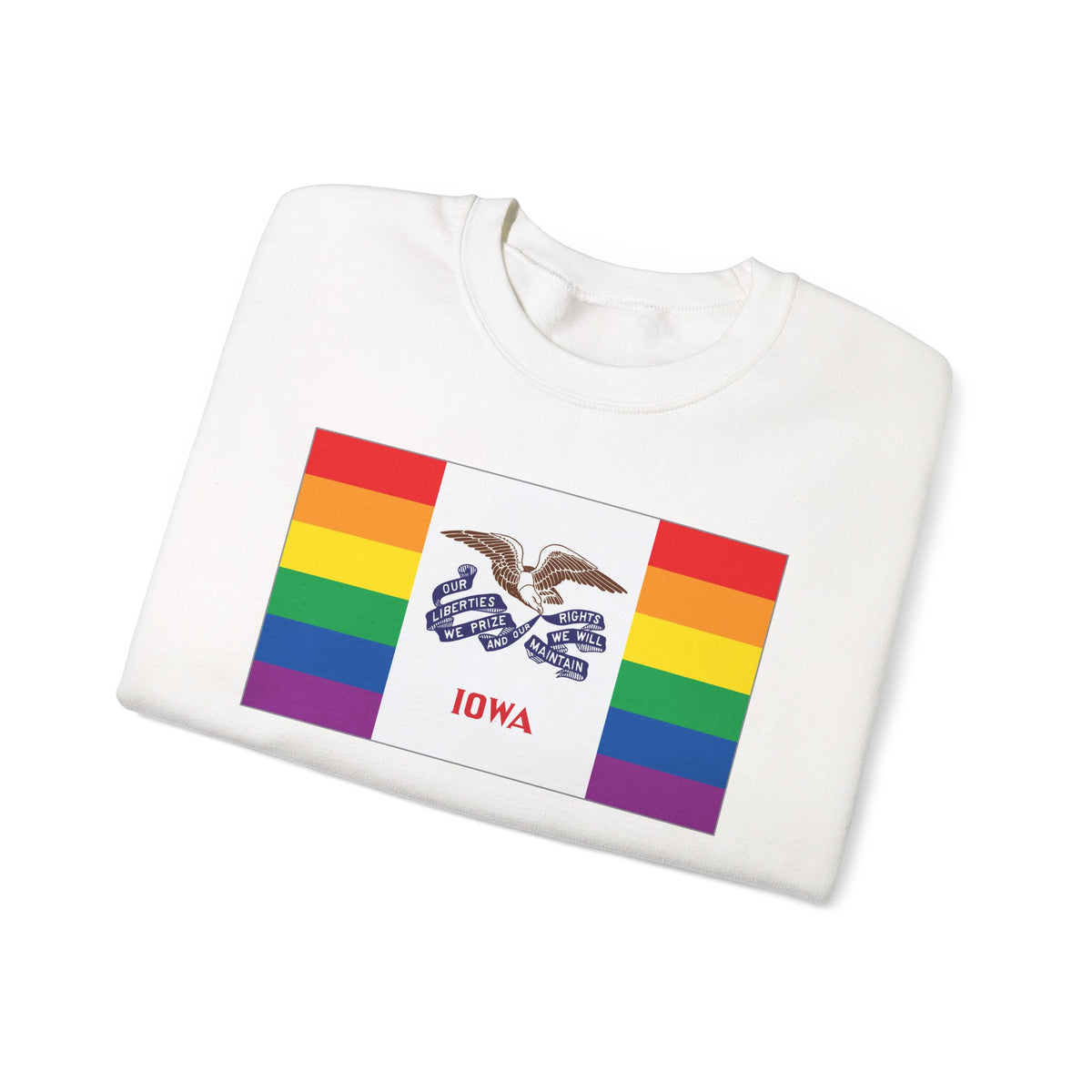 Iowa Rainbow Pride Flag Unisex Crewneck Sweatshirt, White, Black or Light Pink
