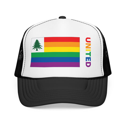 New England Rainbow Pride Flag "UNITED" Printed Foam Trucker Hat, Several Color Options