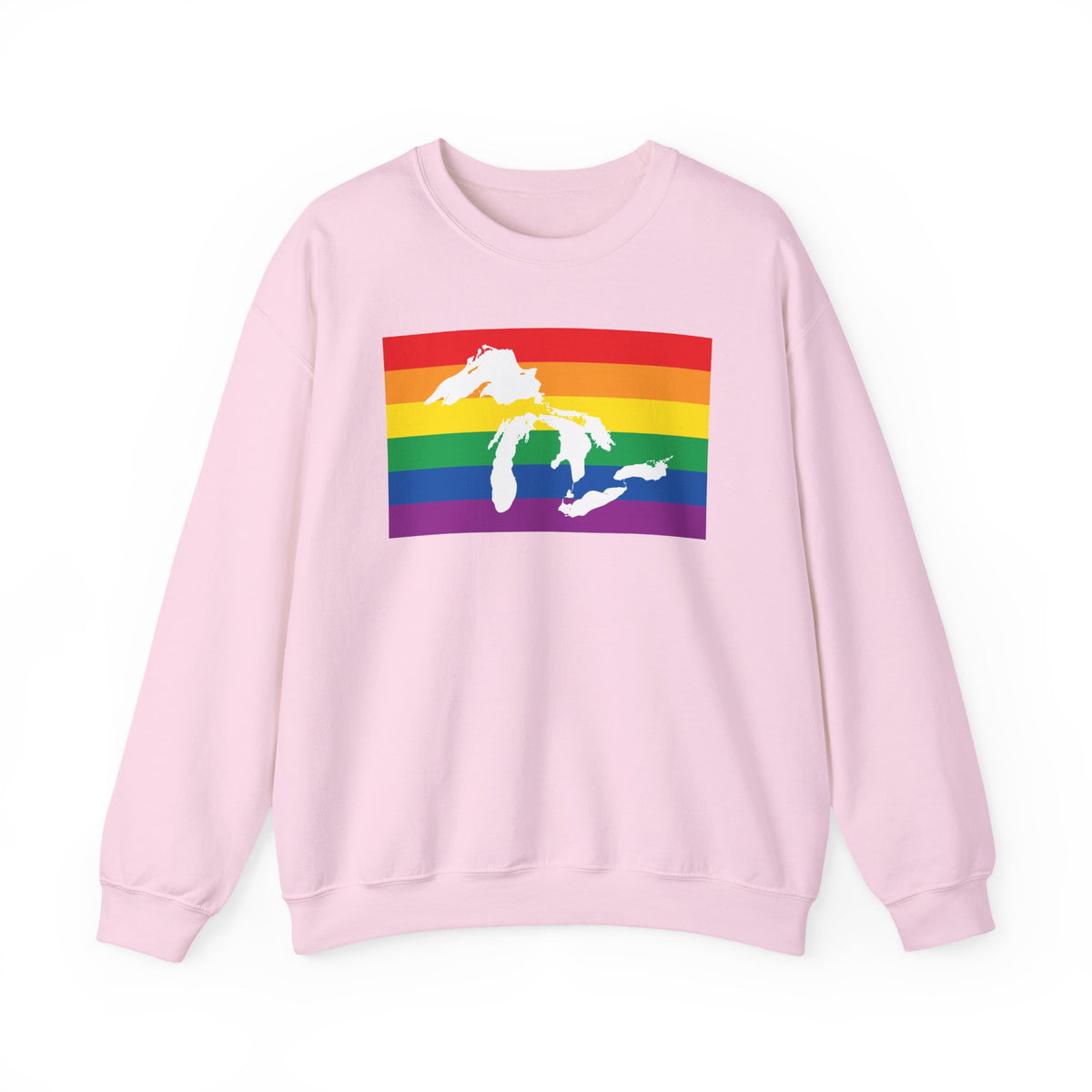 Great Lakes Region Rainbow Pride Flag Unisex Crewneck Sweatshirt, White, Black or Light Pink