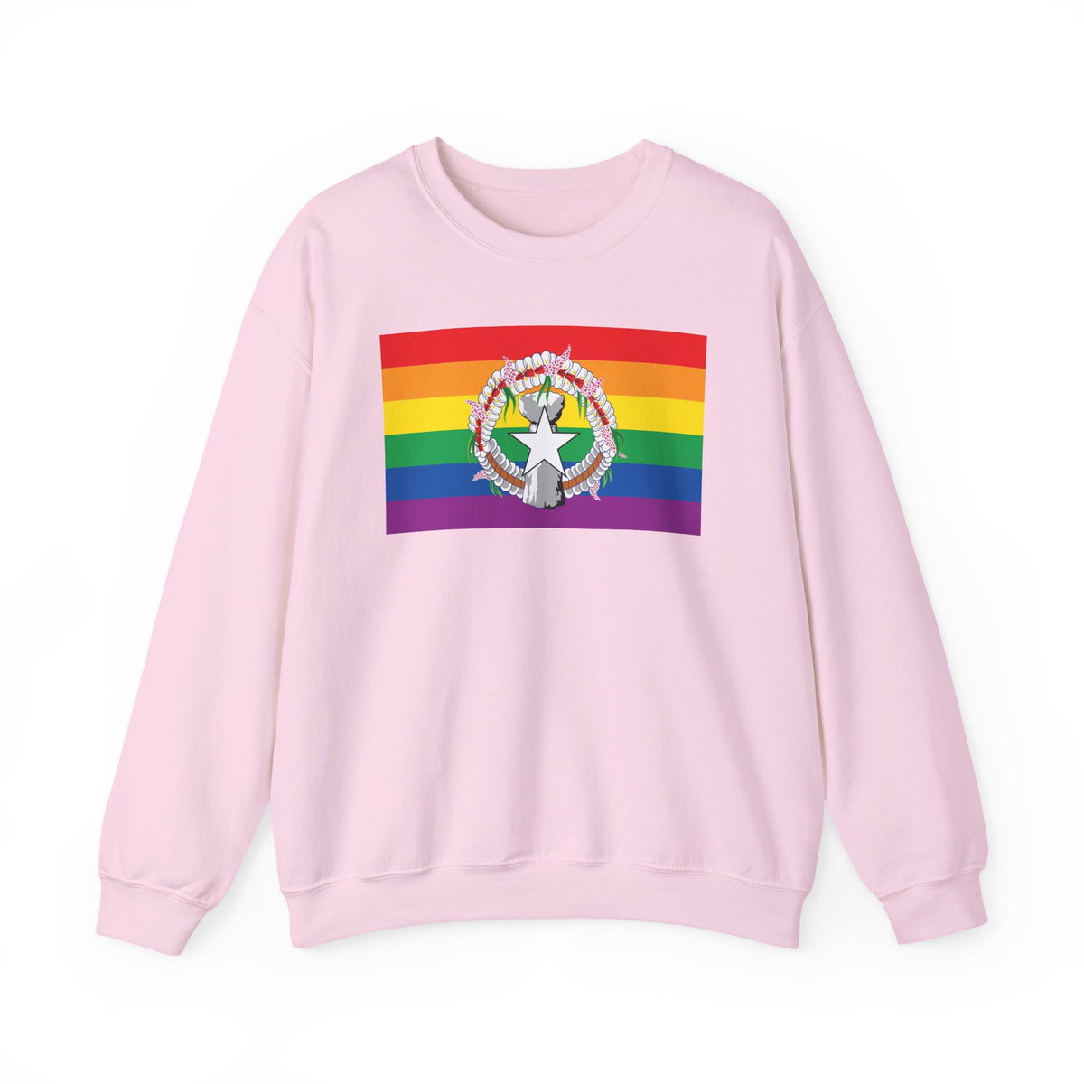 Northern Mariana Islands Rainbow Pride Flag Unisex Crewneck Sweatshirt, White, Black or Light Pink