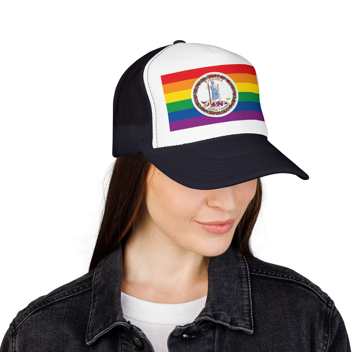 Virginia Rainbow Pride Flag "UNITED" Printed Foam Trucker Hat, Several Color Options