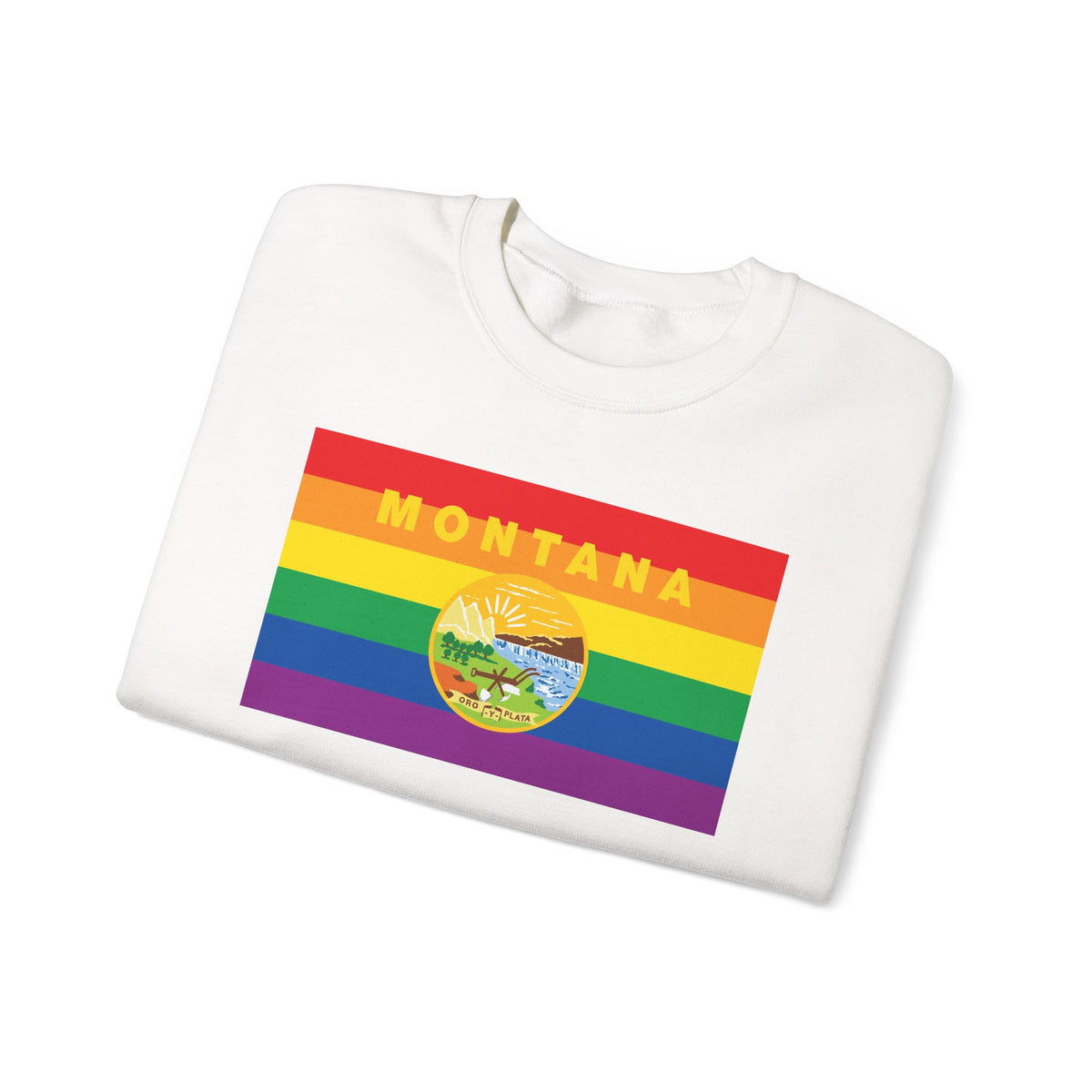Montana Rainbow Pride Flag Unisex Crewneck Sweatshirt, White, Black or Light Pink