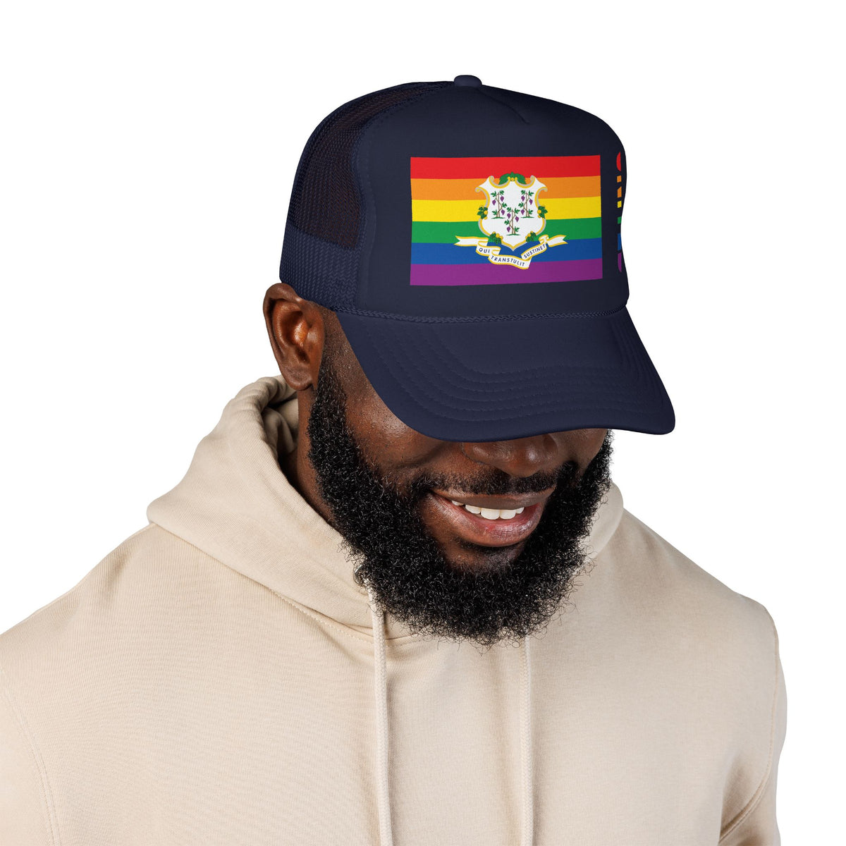 Connecticut Rainbow Pride Flag "UNITED" Printed Foam Trucker Hat, Several Color Options