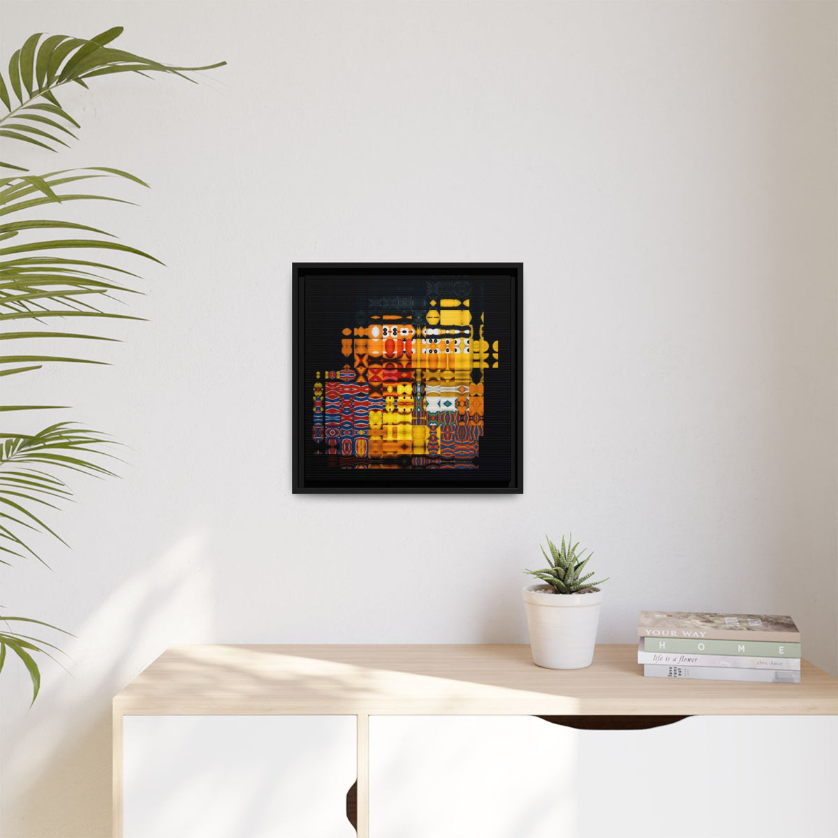 Iconic Domestic Partners in Plain Sight: Bert, Ernie, and Rubber Ducky Abstract Portrait Collage Art, Matte Canvas, Framed (Multi-color options)