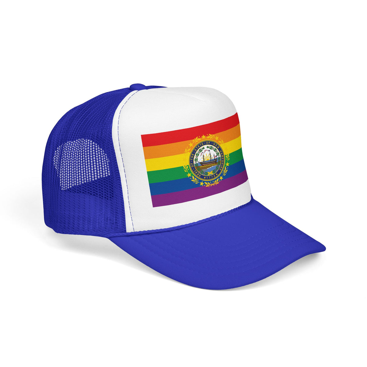 New Hampshire Rainbow Pride Flag "UNITED" Printed Foam Trucker Hat, Several Color Options