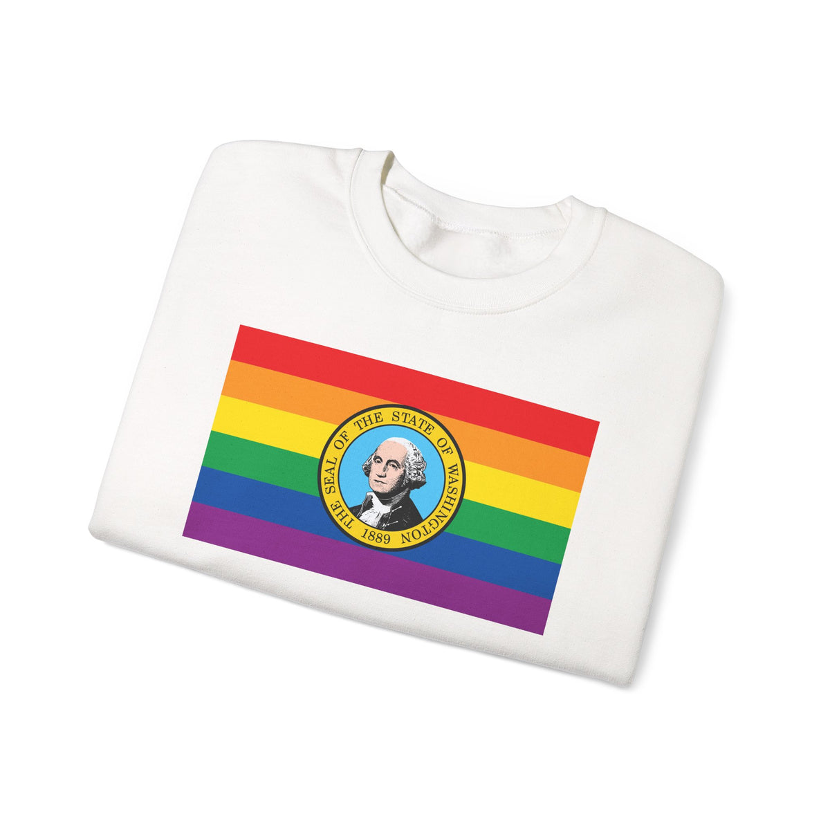 Washington Rainbow Pride Flag Unisex Crewneck Sweatshirt, White, Black or Light Pink