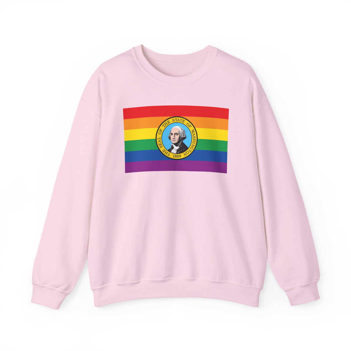 Washington Rainbow Pride Flag Unisex Crewneck Sweatshirt, White, Black or Light Pink