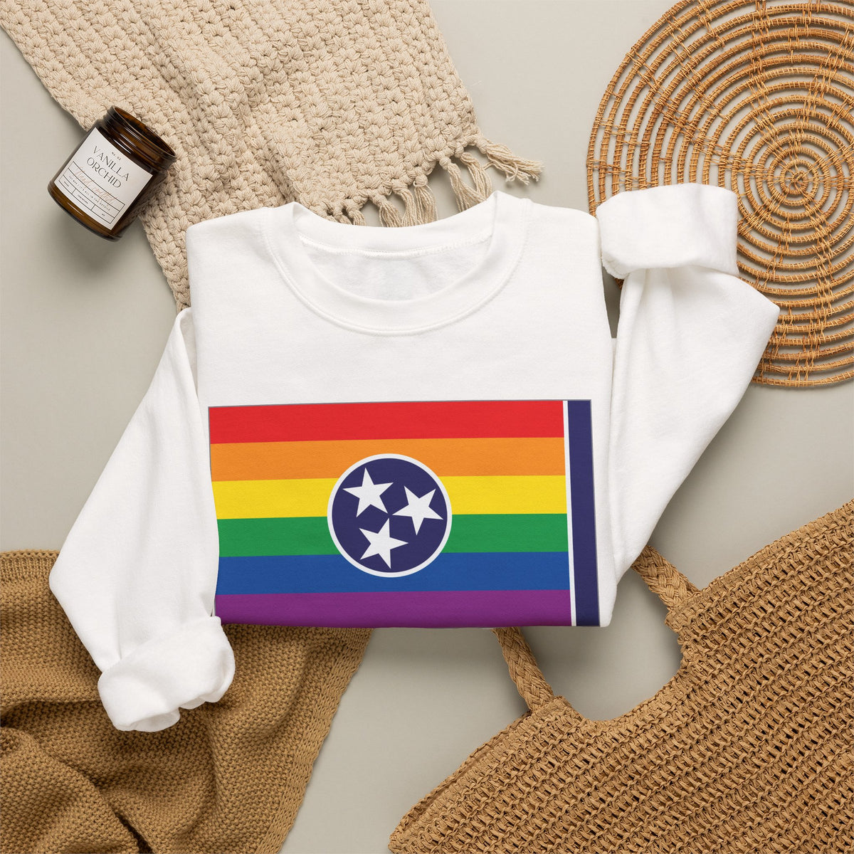 Tennessee Rainbow Pride Flag Unisex Crewneck Sweatshirt, White, Black or Light Pink
