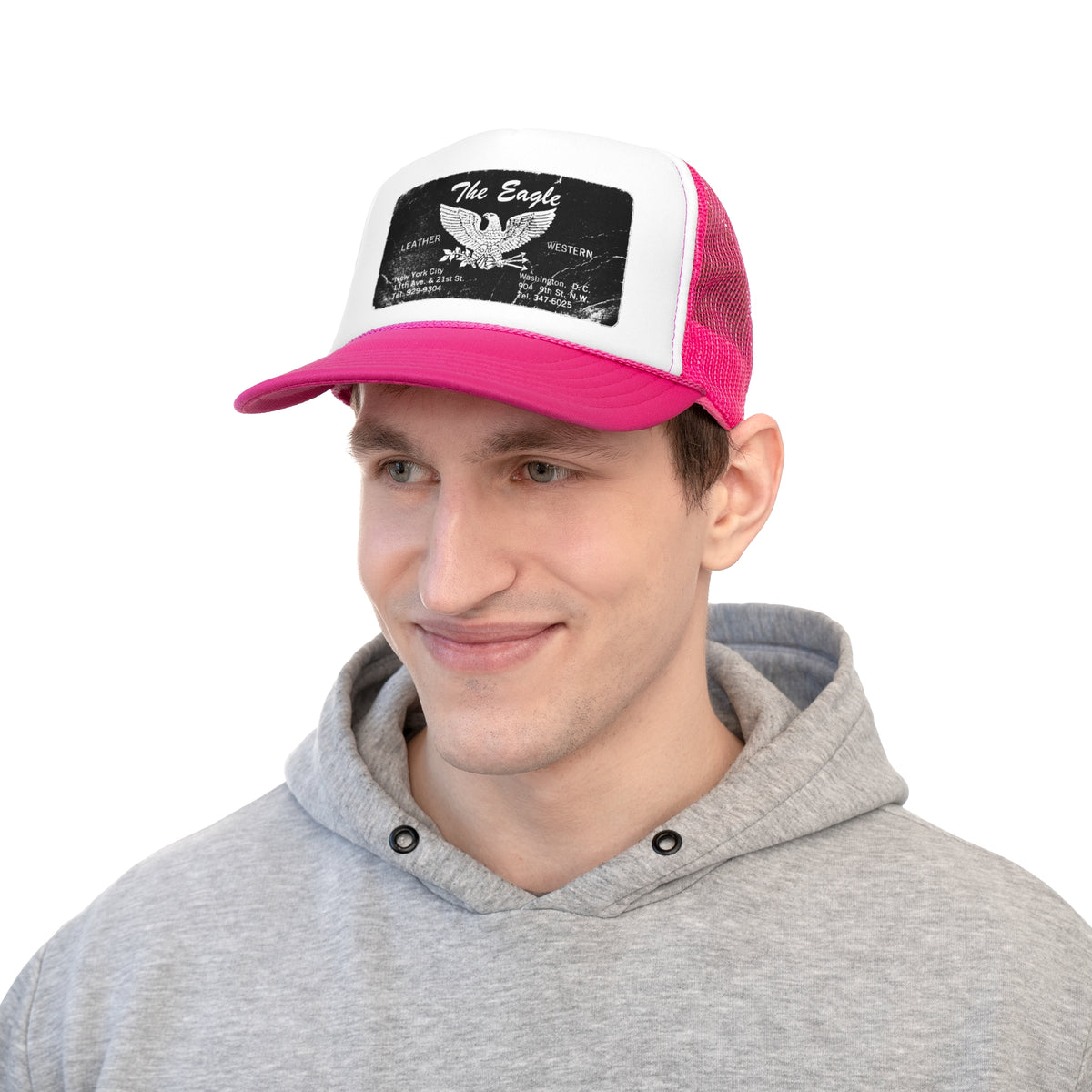 Leather Bar Trucker Caps - The Eagle's Nest LGBTQIA+ Pride History, Black or Pink with Black Deco